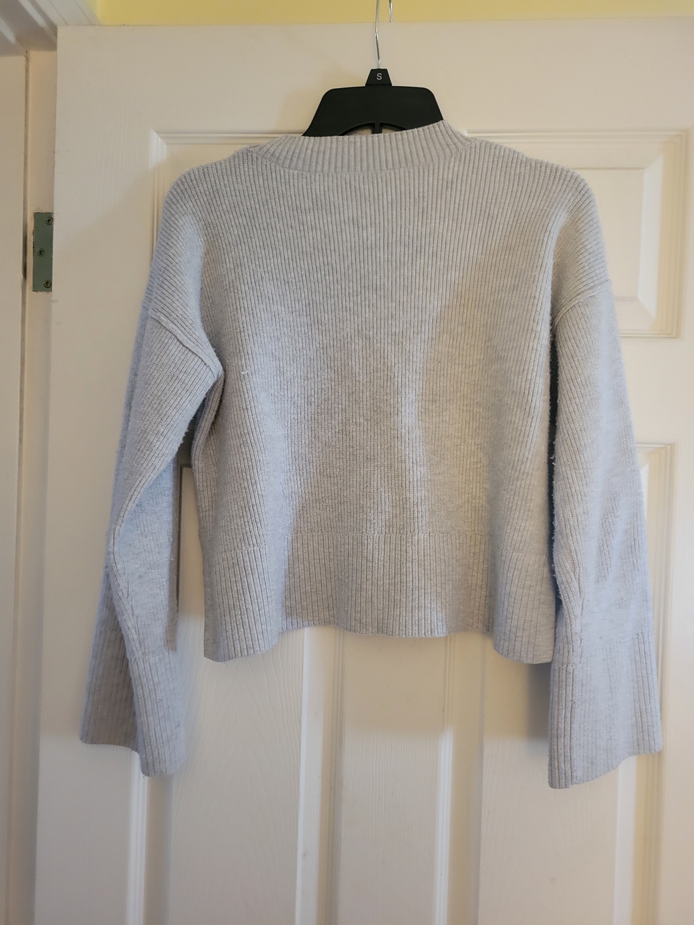 Light Gray Rib Knit Women's Sweater - Classic Crewneck